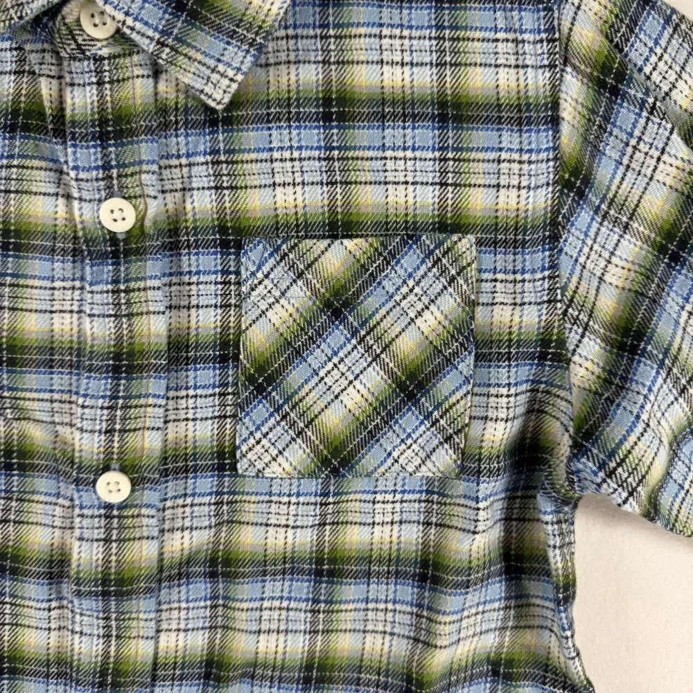 Gymboree Boys’s Size 5 Flannel Plaid Long-Sleeve Shirt Green/Blue/White